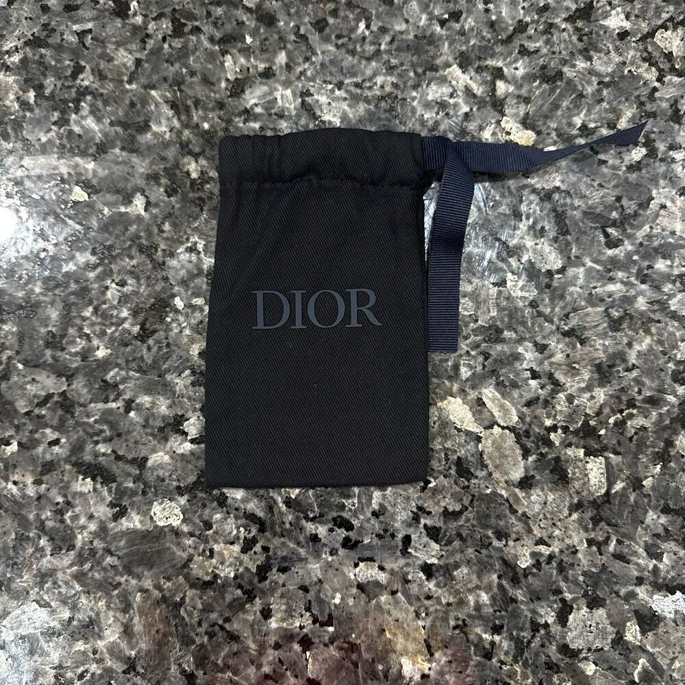 Dior Dust Bag Small Navy Blue Drawstring Rubber Logo 100% Authentic